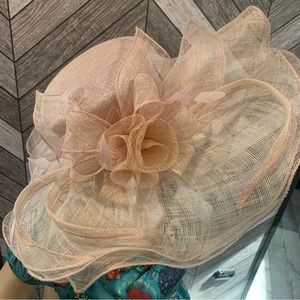 Kate Landry Ladies Straw Hat Bow Kentucky Derby Pale Pink Ruffle Easter Cottage